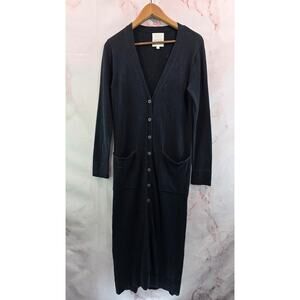 Anthropologie Duster Cardigan Womens XS Black Sweater Long Wool Cotton Avec Les